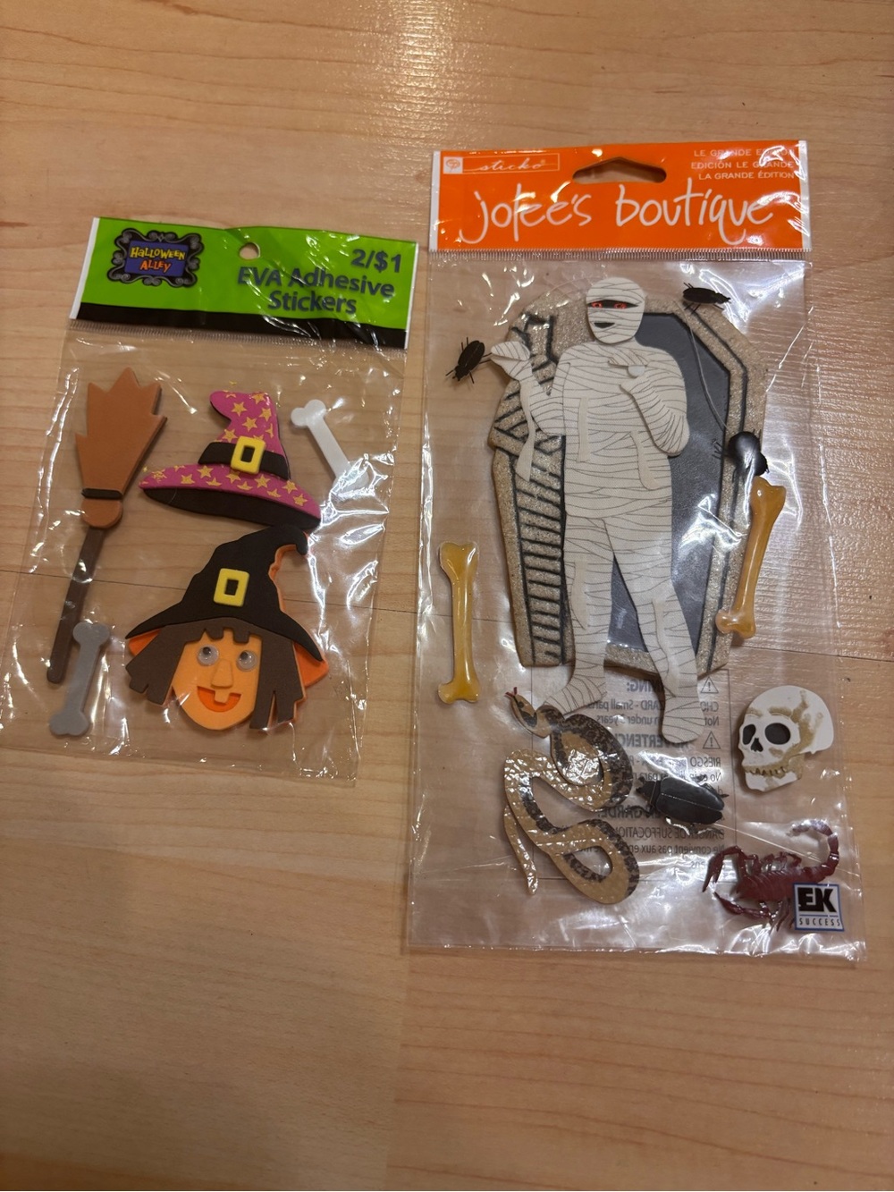 Kids Mummy Halloween Sticker Set- White&Black+multi color witch set w broom,hats